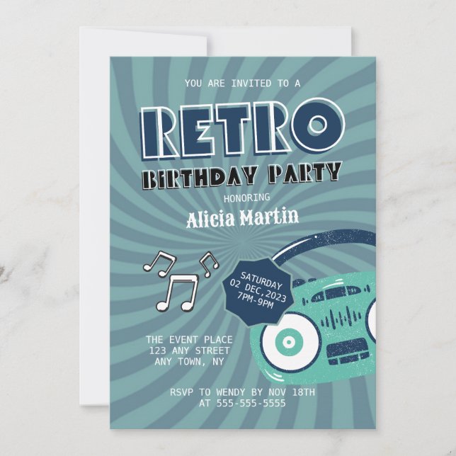 Groovy Hippie 70s Retro Music Birthday Party  Invitation (Front)