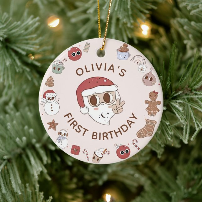 Groovy Hippie Christmas Birthday Ceramic Ornament (Tree)