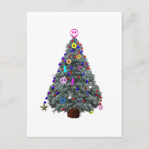 Groovy Hippie Christmas Tree Holiday Postcard