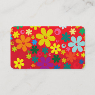Groovy Hippie Colourful Flowers Love Peace Pattern Business Card