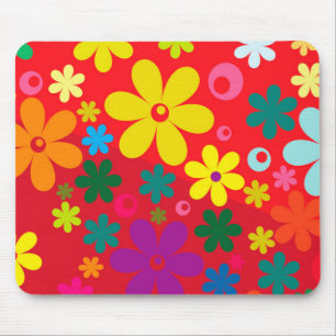 Groovy Hippie Colourful Flowers Love Peace Pattern Mouse Mat