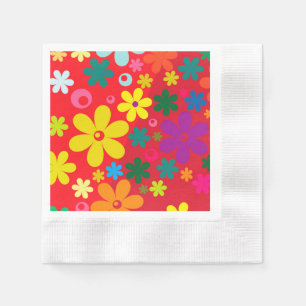 Groovy Hippie Colourful Flowers Love Peace Pattern Napkin