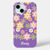 Groovy Hippie Daisy Pattern w/ Name Purple