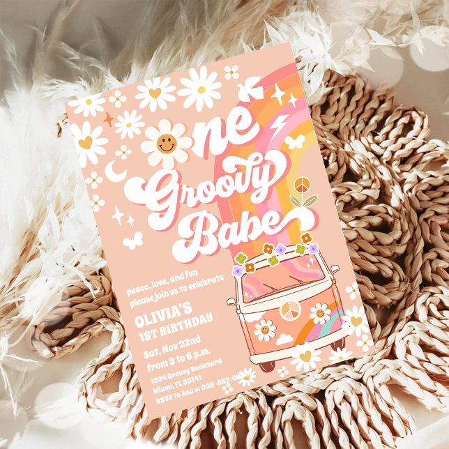Groovy Hippie First Birthday Invitation (Creator Uploaded)