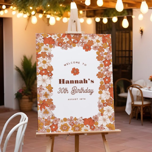 Groovy Hippie Floral Terracotta Birthday Sign (Creator Uploaded)