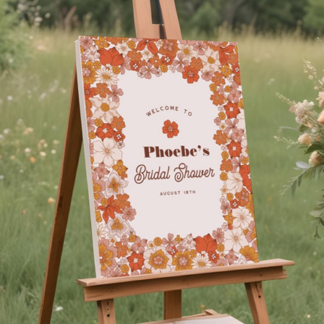 Groovy Hippie Floral Terracotta Bridal Shower Sign (Creator Uploaded)