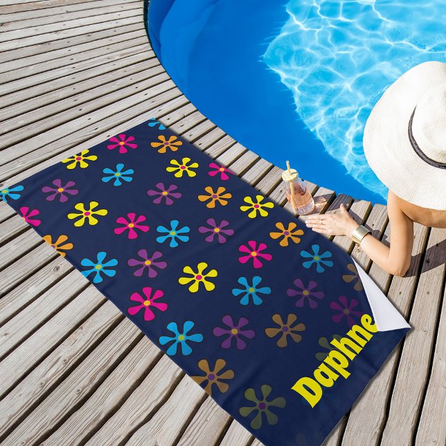 Groovy Hippie Flower Custom Name Beach Towel (Creator Uploaded)
