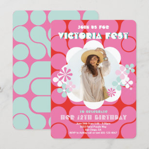 Groovy Hippie Flower Power Photo Birthday Festival Invitation