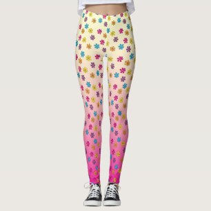Groovy Hippie Flower Shower pink fade Leggings