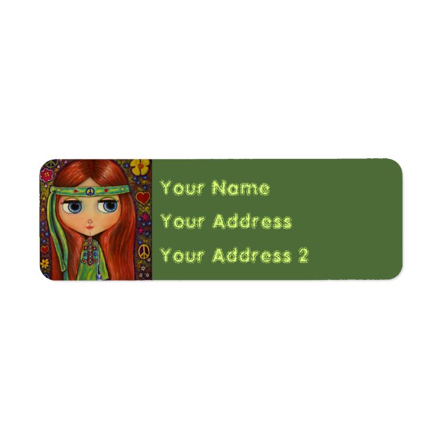 Groovy Hippie Girl in Green Peace Sign Cute (Front)