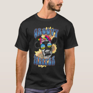 Groovy Hippie Heifer Highland Cow Tie Dye Sunflowe T-Shirt