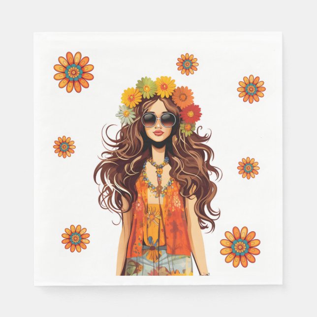 Groovy Hippie Hippy 1970s Themed Birthday Party Napkin (Front)