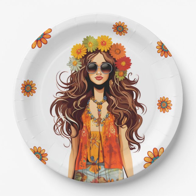 Groovy Hippie Hippy 1970s Themed Birthday Party Paper Plate (Front)