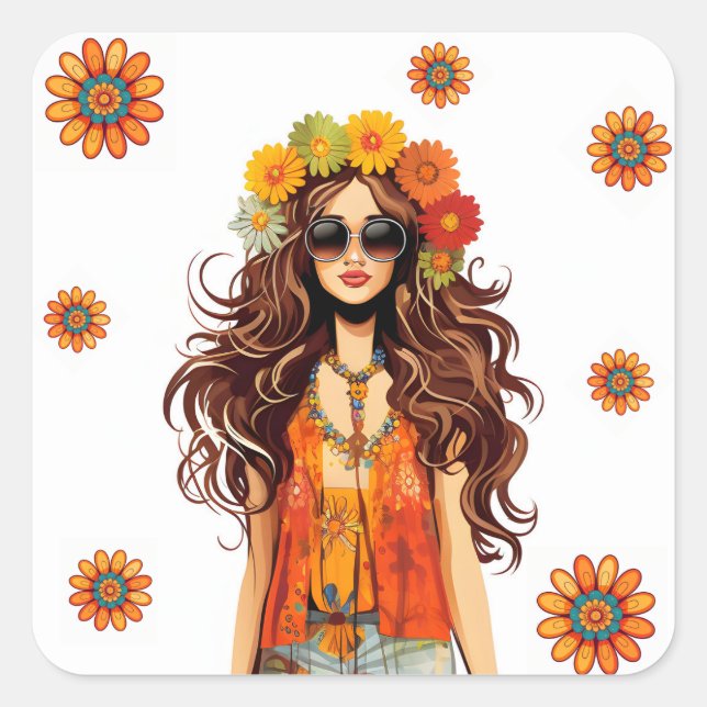 Groovy Hippie Hippy 1970s Themed Birthday Party Square Sticker (Front)