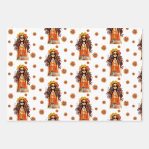 Groovy Hippie Hippy 1970s Themed Birthday Party Wrapping Paper Sheet