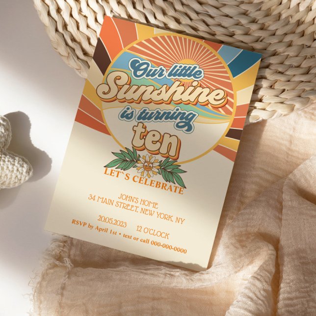 Groovy hippie invitation 10th birthday bohemian (Creator Uploaded)