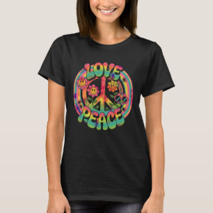 Groovy Hippie Love Peace Flowers Smiley Faces Rain T-Shirt