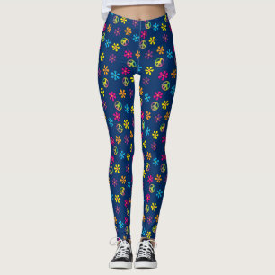 Groovy Hippie Peace and Flower Shower Leggings