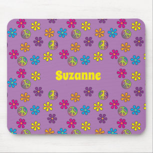 Groovy Hippie Peace and Flower Shower Mouse Mat