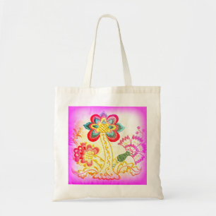 groovy hippie pink palm tree tote bag