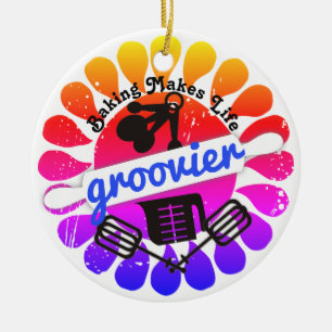 Groovy hippie rainbow baking Christmas ornament