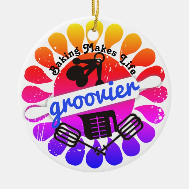 Groovy hippie rainbow baking Christmas ornament (Front)