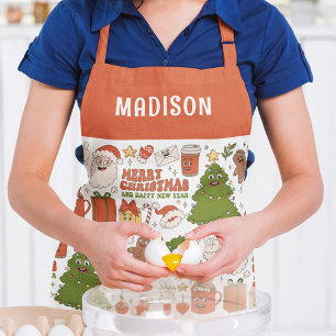 Groovy Hippie Retro Merry Christmas Santa Funny Apron
