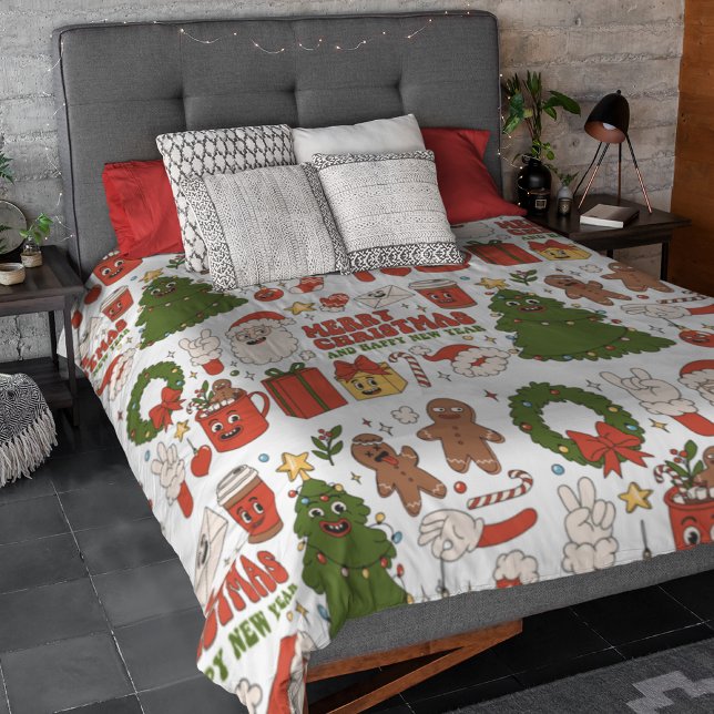 Groovy Hippie Retro Merry Christmas Santa Funny Fleece Blanket (Creator Uploaded)