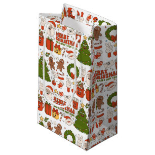 Groovy Hippie Retro Merry Christmas Santa Funny Small Gift Bag