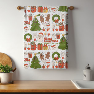 Groovy Hippie Retro Merry Christmas Santa Funny Tea Towel