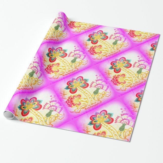 groovy hippie-style palm trees wrapping paper (Unrolled)