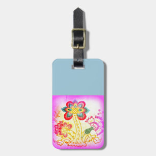 groovy hippie-style pink palm tree luggage tag