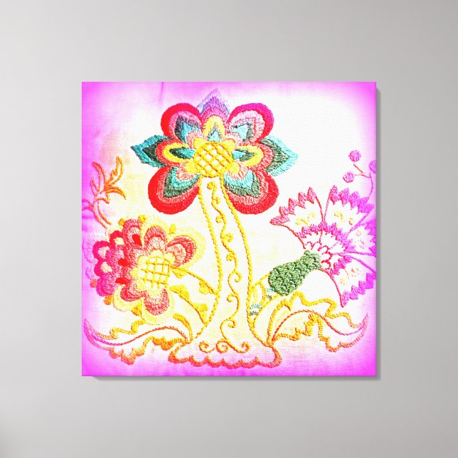 groovy hippie-style pink palm tree wrapped canvas (Front)