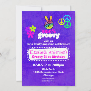Groovy Hippie Theme Birthday Party Invitation