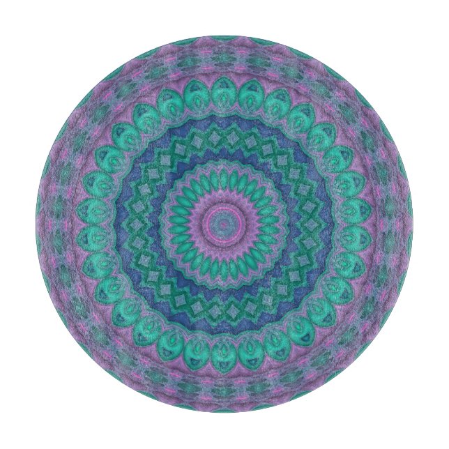 Groovy Hippie Trippy Colourful Jewel Tone Mandala Cutting Board (Front)