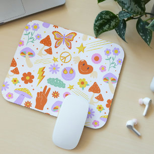 Groovy Hippie Trippy Retro Flower Funky Vibes Mouse Mat
