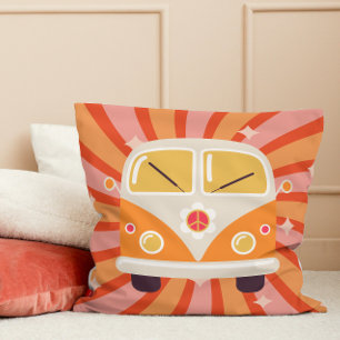 Groovy Hippie Van Pink & Orange 60s Retro Cushion