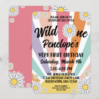 Groovy Hippy Sun & Daisy 1st Birthday Invitation