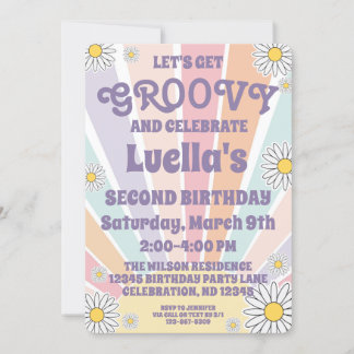 Groovy Hippy Sun & Daisy Girls Birthday Invitation