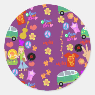 Groovy Hippy Vibes Purple Pattern Art Classic Round Sticker