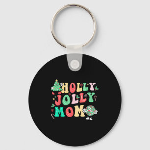 Groovy Holly Xmas Jolly Mom Christmas Vibes Matchi Key Ring