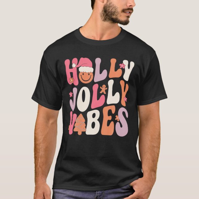 Groovy Holly Xmas Jolly Vibes Christmas Costume T-Shirt (Front)