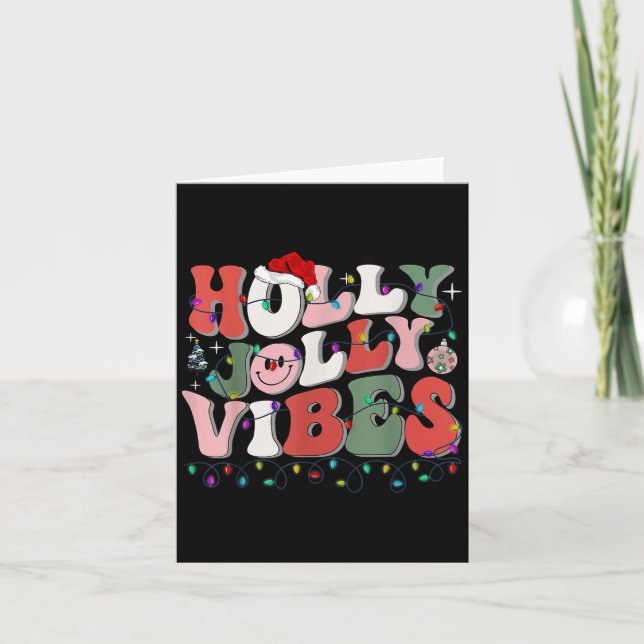 Groovy Holly Xmas Jolly Vibes Christmas Lights San Card (Front)