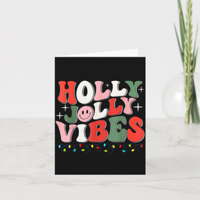 Groovy Holly Xmas Jolly Vibes Christmas Lights San Card (Front)