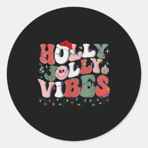 Groovy Holly Xmas Jolly Vibes Christmas Lights San Classic Round Sticker