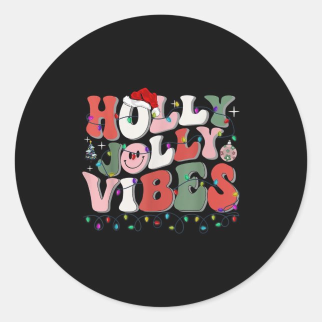 Groovy Holly Xmas Jolly Vibes Christmas Lights San Classic Round Sticker (Front)