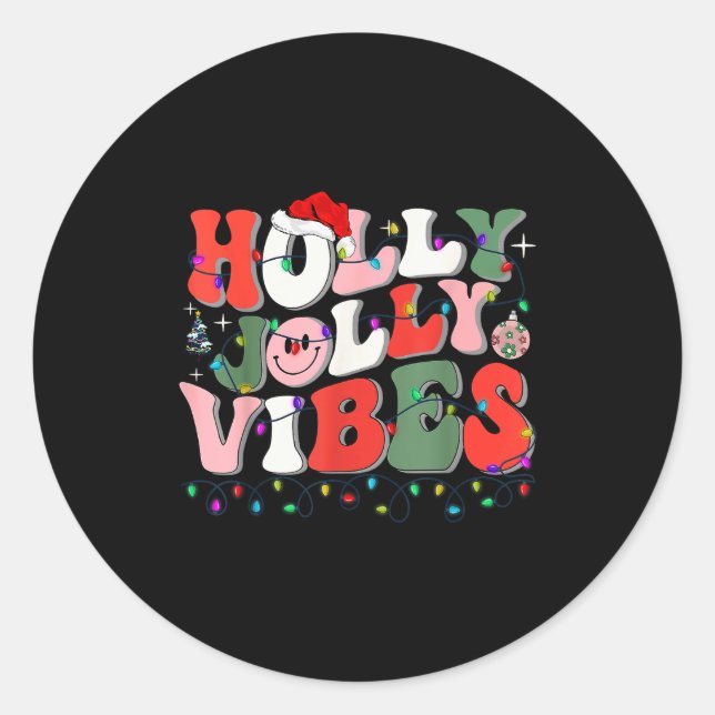 Groovy Holly Xmas Jolly Vibes Christmas Lights San Classic Round Sticker (Front)
