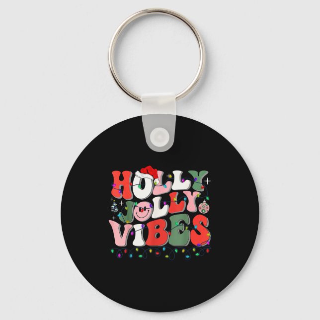 Groovy Holly Xmas Jolly Vibes Christmas Lights San Key Ring (Front)