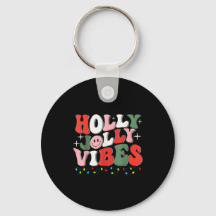 Groovy Holly Xmas Jolly Vibes Christmas Lights San Key Ring