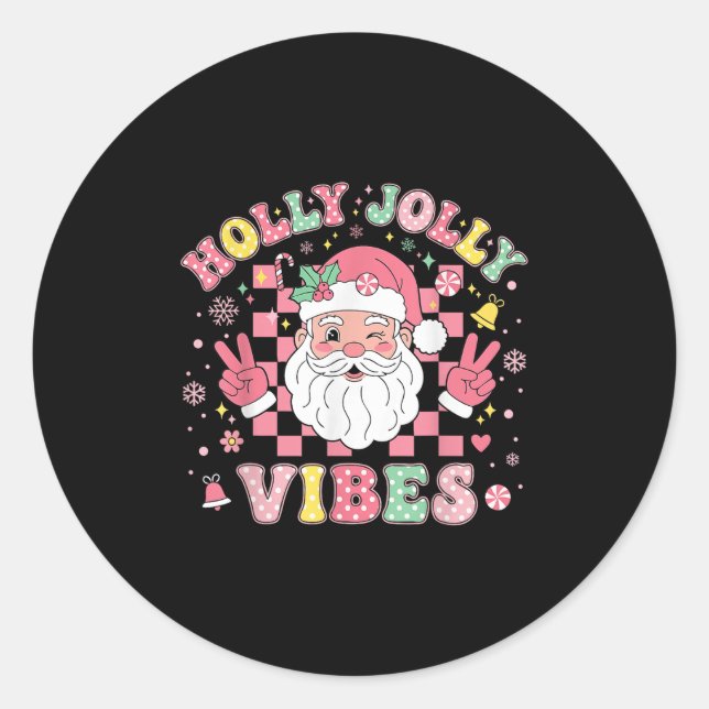 Groovy Holly Xmas Jolly Vibes Nk Christmas Santa M Classic Round Sticker (Front)